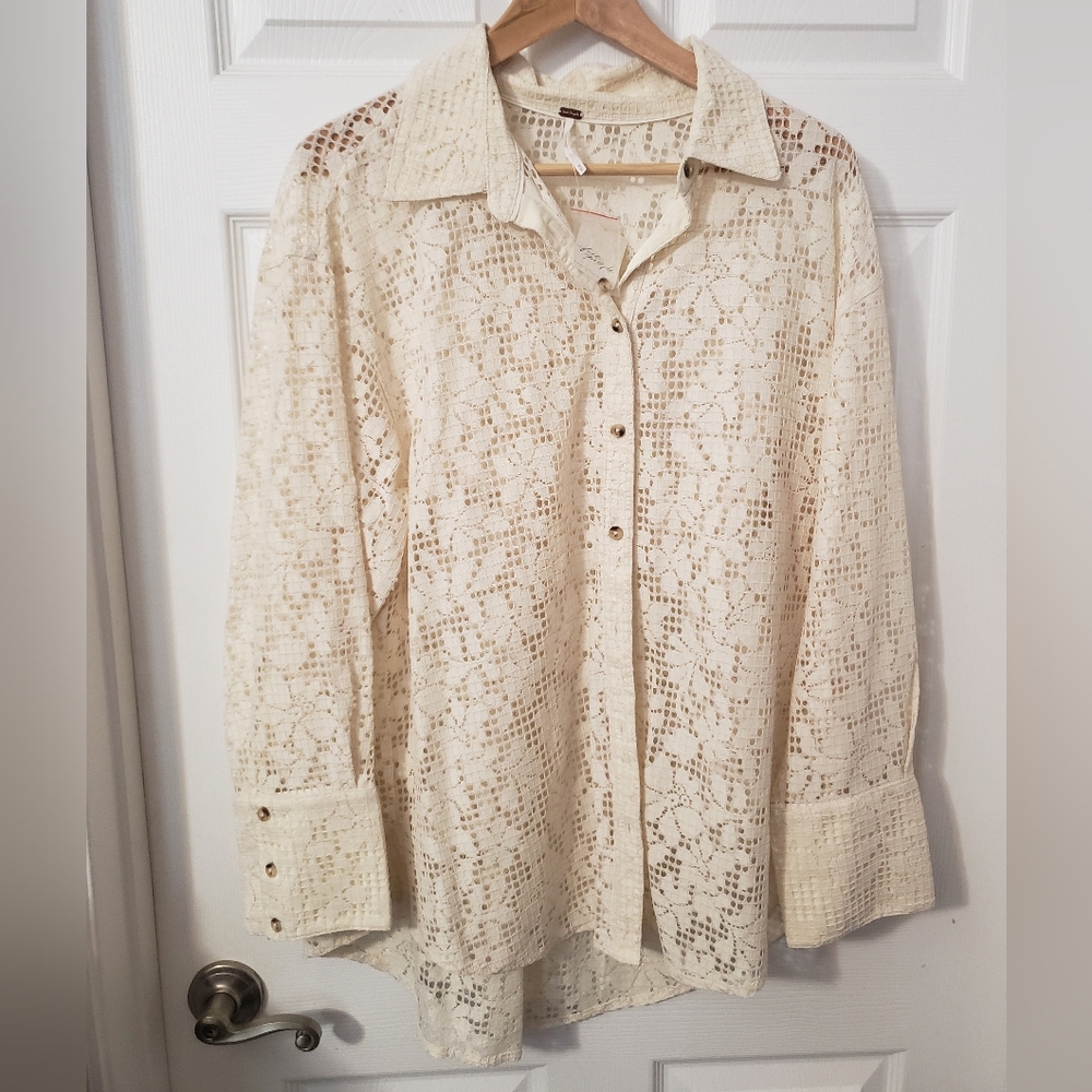Free People Off White Lace Blouse, M
